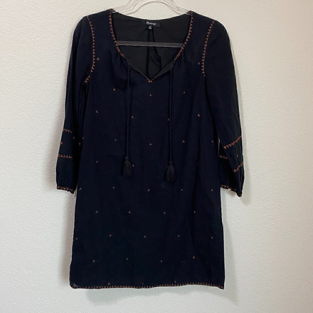 Madewell Embroidered Signal Boho Shift Dress F9478 3/4-Sleeve Tassel - Picture 2 of 8